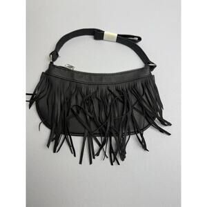 small Fringe Boho Faux Leather Black Handbag New